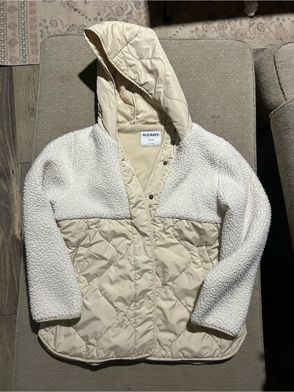 Old Navy Cream Quilted & Sherpa Hooded Jacket